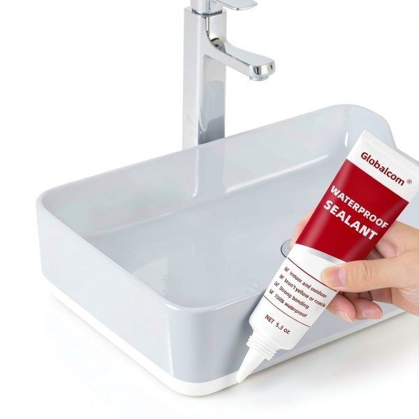 Globalcom Advanced Silicone Caulk for Kitchen & Bathroom - 100% Waterproof Silicone Sealant for Interior and Exterior Use, Stronger Adhesion, Shrink & Crack Proof - 5.3 oz White-1