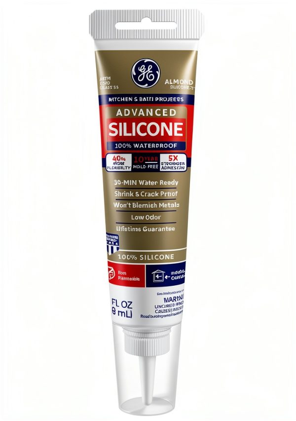 GE Advanced Silicone Kitchen & Bath Sealant Almond 2.8 oz Tube-0