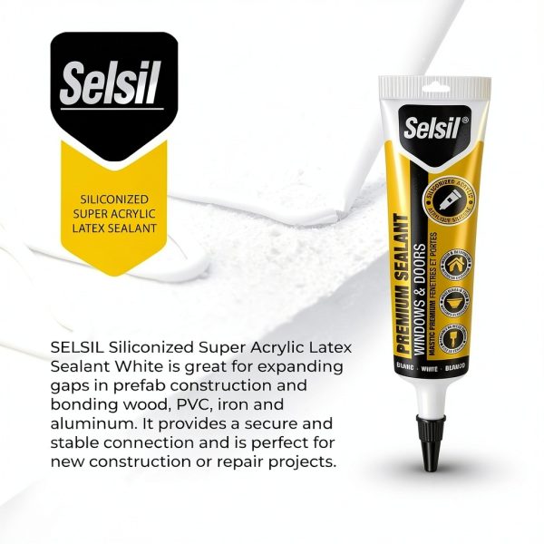 Selsil Siliconized Super Acrylic Latex Sealant White Paintable 5.5 oz-2